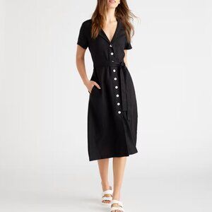 NWT Quince 100% European Linen Button Front Dress Black Sz M